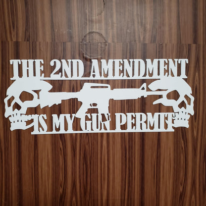 2nd Amendment Is My Gun Permit Metal Sign – Plasma Cut Steel Wall Art – 16"x7" Patriotic Decor for Home, Garage, or Man Cave