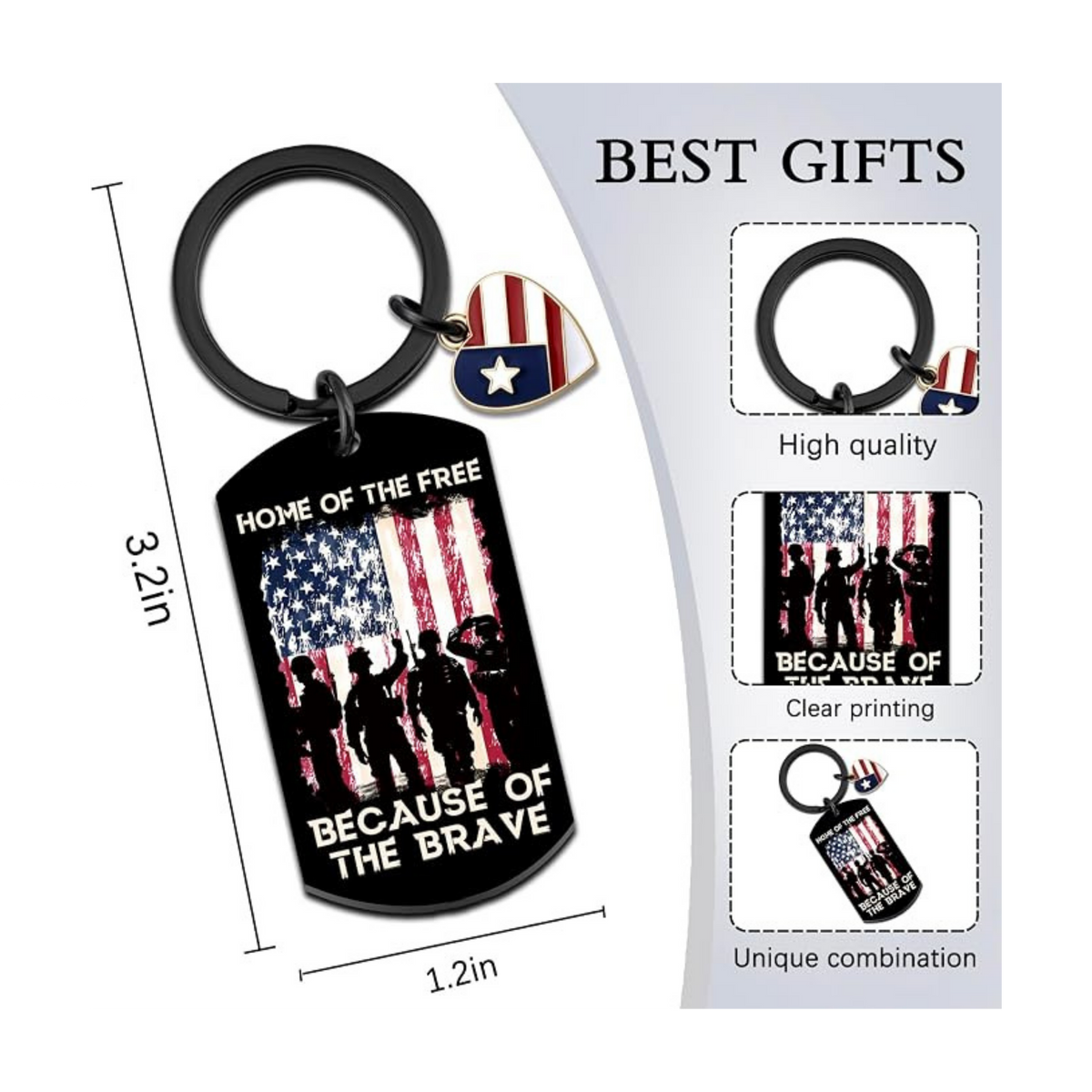 Home of the Free Because of the Brave Keychain | Patriotic Veteran Gift