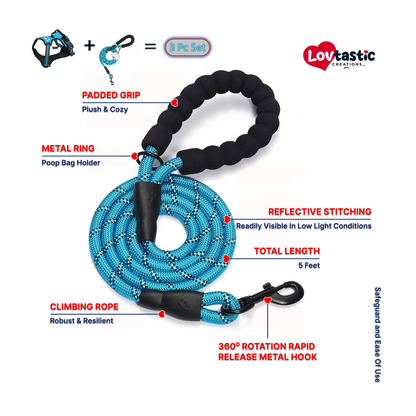 Lovtastic Creations® No-Pull Dog Harness - with Strong & Durable Dog Leash & Free Poopbag Holder 3pcs Set | Reflective No-Choke Pet Harness