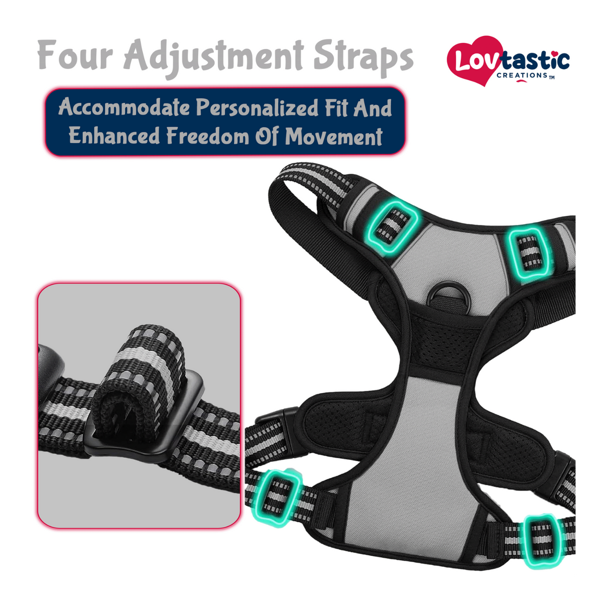 Lovtastic Creations® No-Pull Dog Harness - with Strong & Durable Dog Leash & Free Poopbag Holder 3pcs Set | Reflective No-Choke Pet Harness