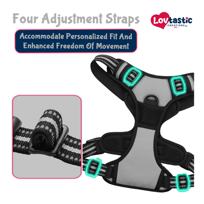 Lovtastic Creations® No-Pull Dog Harness - with Strong & Durable Dog Leash & Free Poopbag Holder 3pcs Set | Reflective No-Choke Pet Harness
