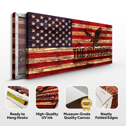 Rustic American Flag Family Name Sign