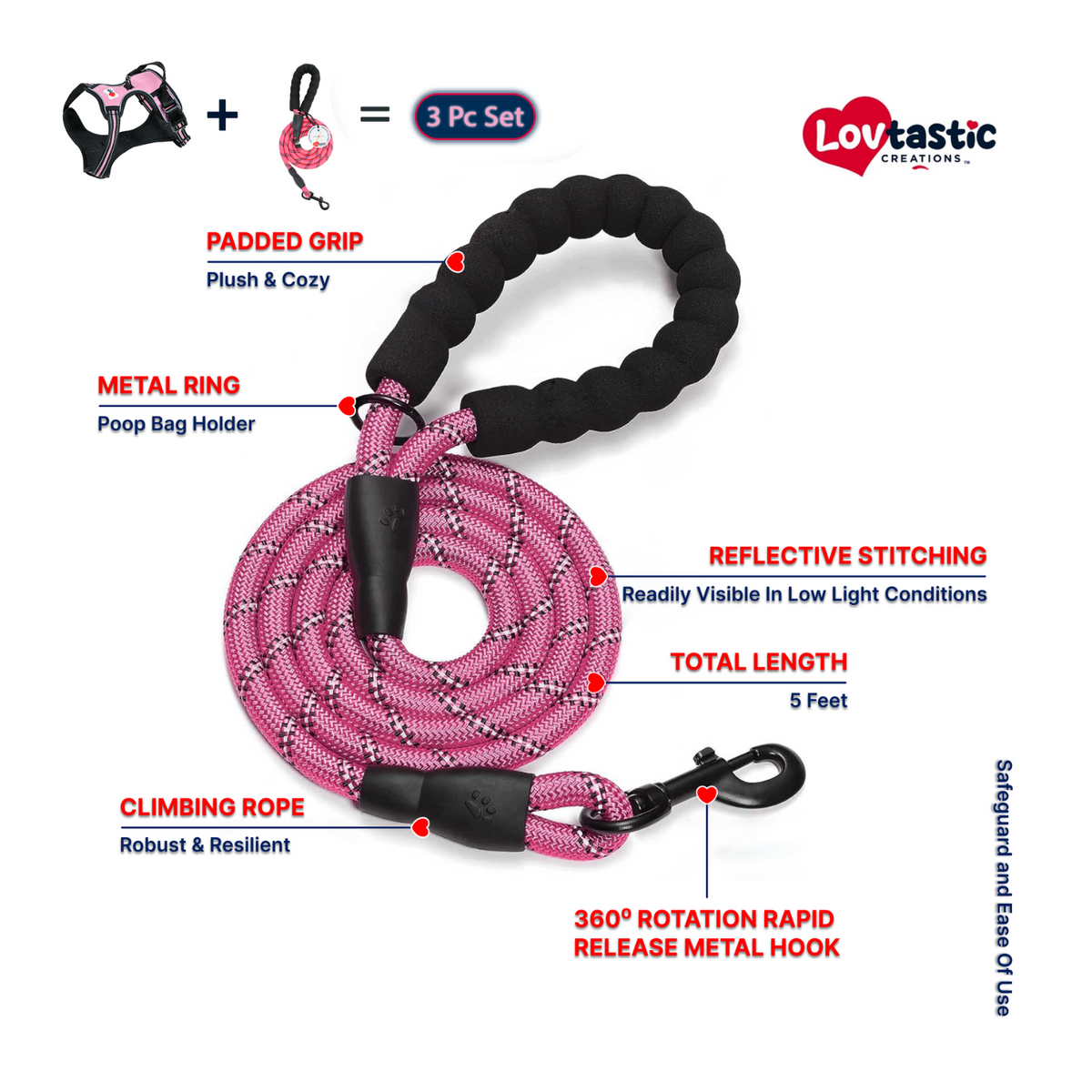 Lovtastic Creations® No-Pull Dog Harness - with Strong & Durable Dog Leash & Free Poopbag Holder 3pcs Set | Reflective No-Choke Pet Harness