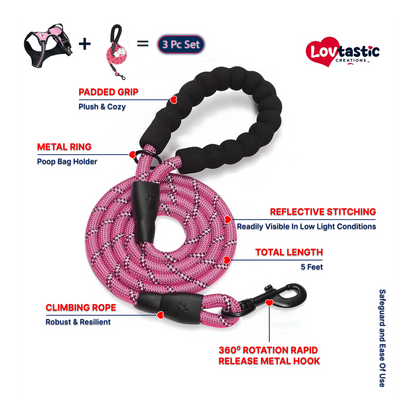 Lovtastic Creations® No-Pull Dog Harness - with Strong & Durable Dog Leash & Free Poopbag Holder 3pcs Set | Reflective No-Choke Pet Harness