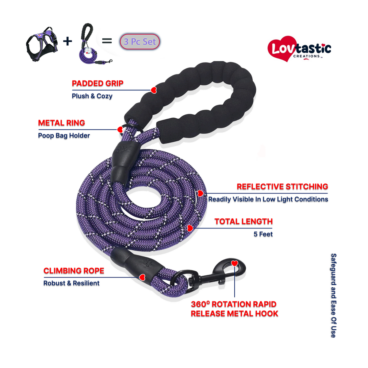 Lovtastic Creations® No-Pull Dog Harness - with Strong & Durable Dog Leash & Free Poopbag Holder 3pcs Set | Reflective No-Choke Pet Harness