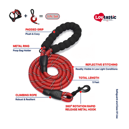 Lovtastic Creations® No-Pull Dog Harness - with Strong & Durable Dog Leash & Free Poopbag Holder 3pcs Set | Reflective No-Choke Pet Harness
