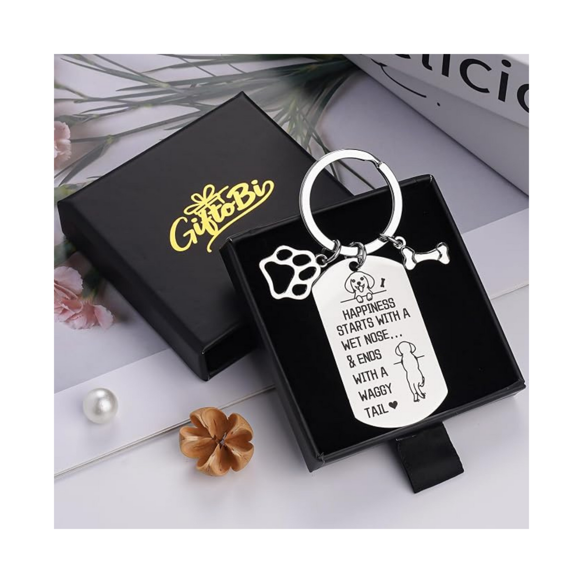 Dog Lover Keychain | “Wet Nose & Waggy Tail” Paw Charm Keyring
