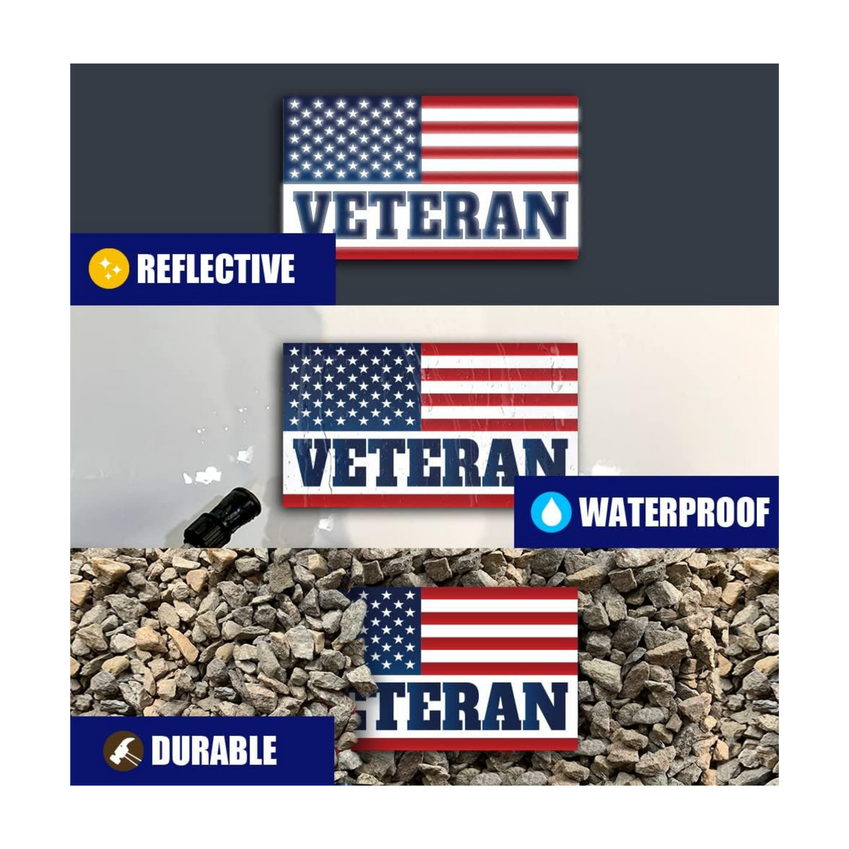 American Flag Veteran Car Magnet | Reflective Patriotic 7x4” Magnetic Sign