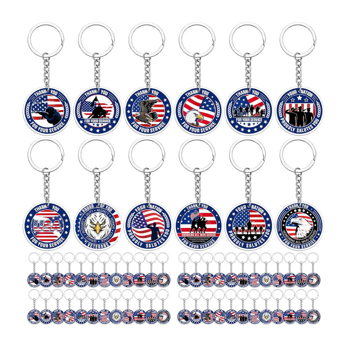 Patriotic Keychain | Thank You for Your Service Military USA Keyring (Assorted Design)